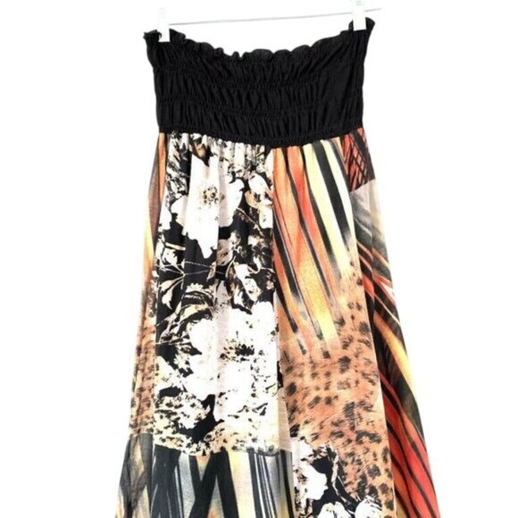 Alysi Strapless Boho Maxi Dress Size 6 Smocked Bodice Silk Patchwork Design - Picture 4 of 8